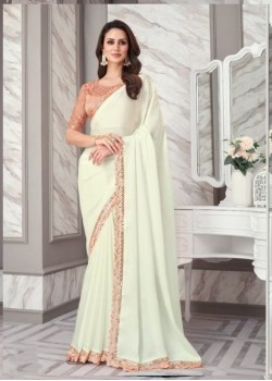 Cream Color Silk Designer Saree